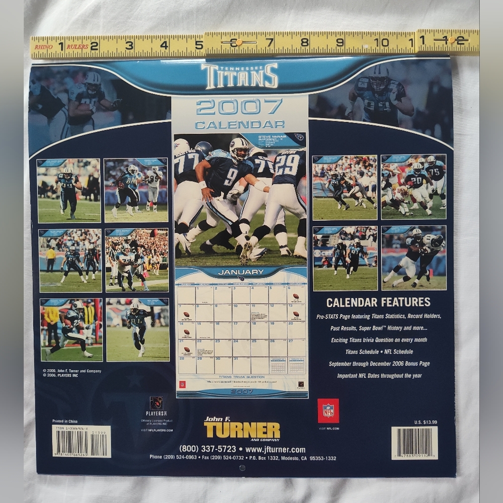 Vtg. 2007 Tennessee Titans 12 Month Calendar.  12 X 12 - Picture 6 of 7